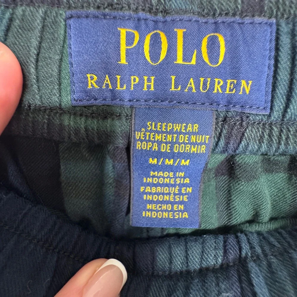 Polo Ralph Lauren Men Black Watch Plaid Pajama Pants Green Blue Medium Pony Logo